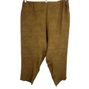 Citron Women Brown Silk Crop Plus Size Pant 1X Stretch Jacquard Bird Floral New
